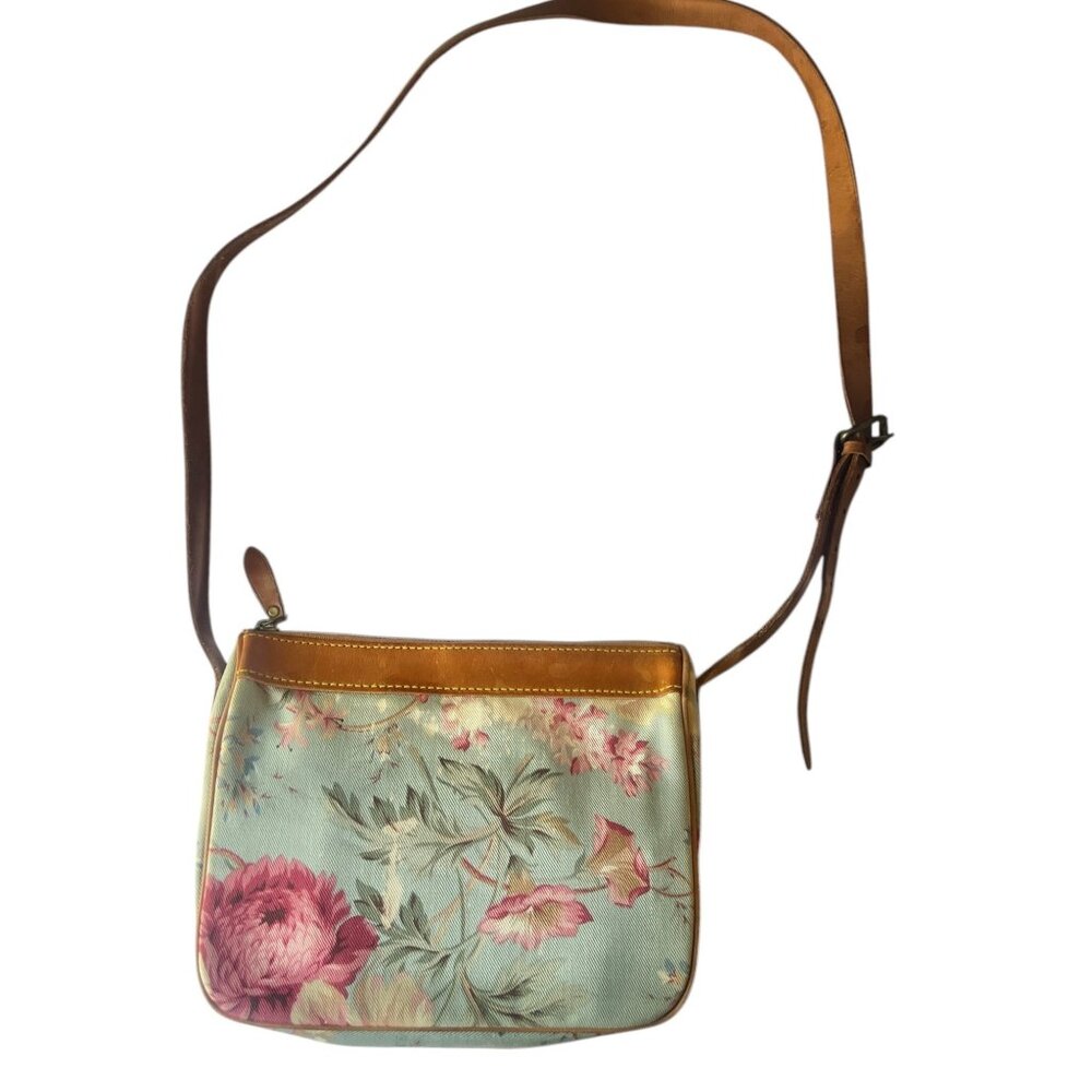 Ralph Lauren Floral Crossbody Vintage Bag With Leather Trim & Adjustable Strap